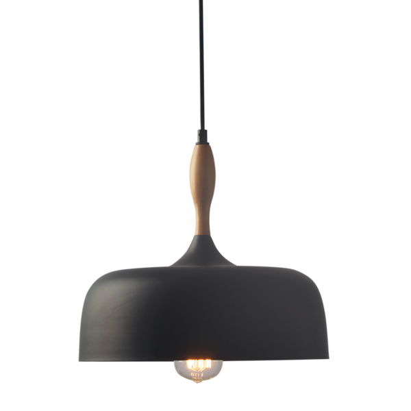 ΚΑΜΠΑΝΑ ΜΕΤΑΛΛΙΚΗ ΜΑΥΡΗ ΜΕ ΞΥΛΟ 1 Χ Ε27 Φ32CM CUBA ACA - KS1513P321BK