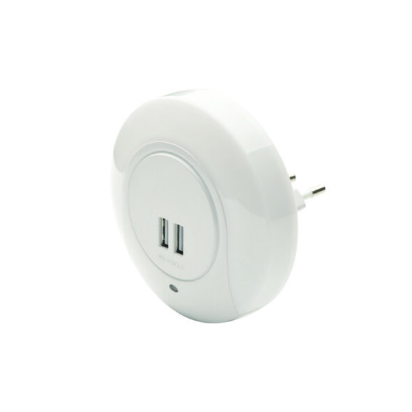 LED ΛΑΜΠΑΚΙ ΝΥΚΤΟΣ 1W 4000K ΜΕ 2 USB ΘΥΡΕΣ, ΔΙΑΚΟΠΤΗ ON/OFF K AUTO MODE, ΛΕΥΚΟ ΠΛΑΣΤΙΚΟ 230V IP20 ACA - SF78LED