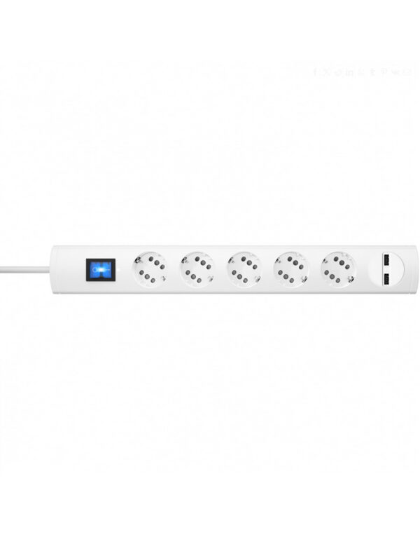 ΠΟΛΥΠΡΙΖΟ 5 ΘΕΣΕΩΝ & 2ΧUSB ΜΕ ΚΑΛ. & ΔΙΑΚ. 1.4Μ DUOVERSAL ΛΕΥΚΟ - 1-K234902000