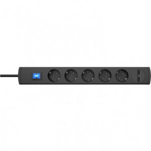 DUOversal PLUS 5=10, 2 USB Port 2,100 mA, illuminated switch, with shutter, 35° turned sockets, cable 1.4m, mountable - 1-K234905003
