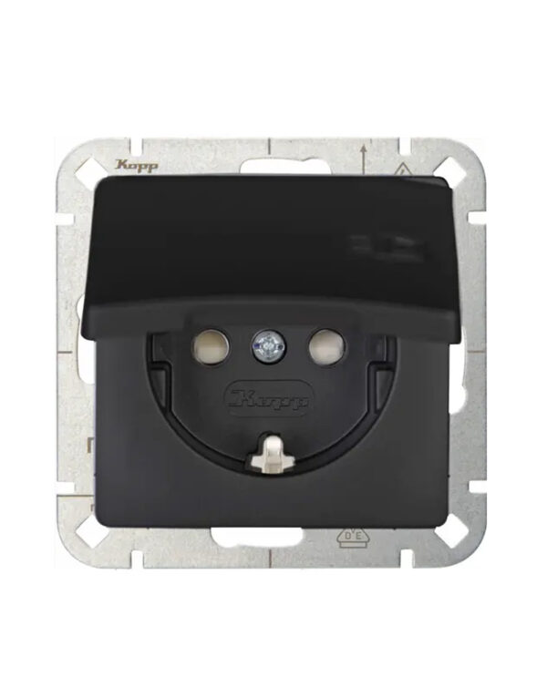 HK05 - Earthed socket outlet with hinged lid and shutter - colour: mattblack - 1-K920850000