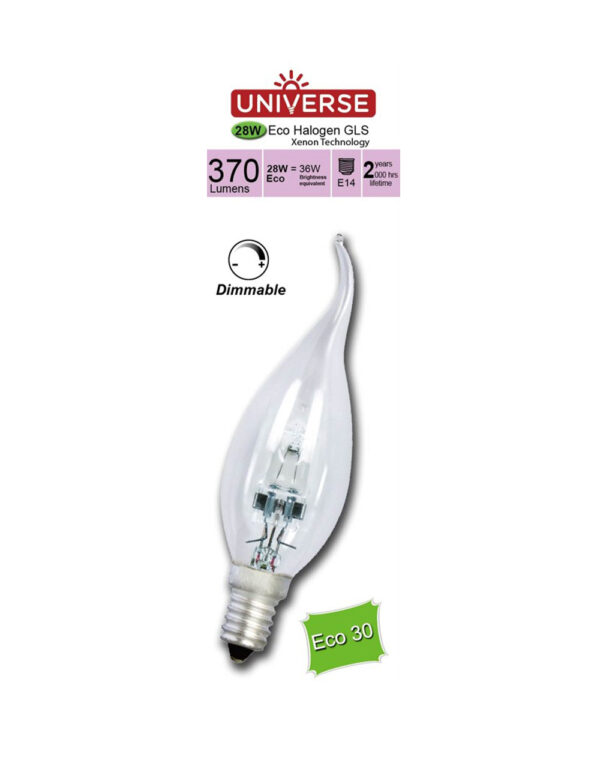 ΛΑΜΠΑ ΑΛΟΓΟΝΟΥ ΕCO30 ΚΕΡI ΜΕ ΜΥΤΗ C35 28W Ε14 2800K 220-240V 370lm 360° DIMMABLE UNIVERSE - 1-U001397