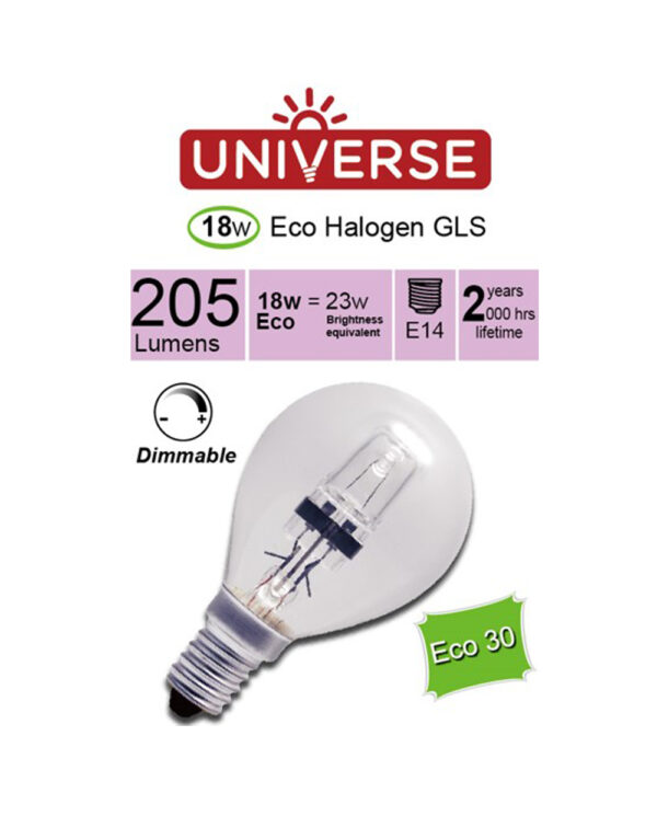 ΛΑΜΠΑ ΑΛΟΓΟΝΟΥ ΕCO30 ΣΦΑΙΡΑΚΙ G45 18W Ε14 2800K 220-240V 204lm 360° DIMMABLE UNIVERSE - 1-U001526