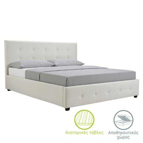 Κρεβάτι Roi pakoworld 160x200 PU λευκό ματ + αποθηκευτικό χώρο - 006-000016