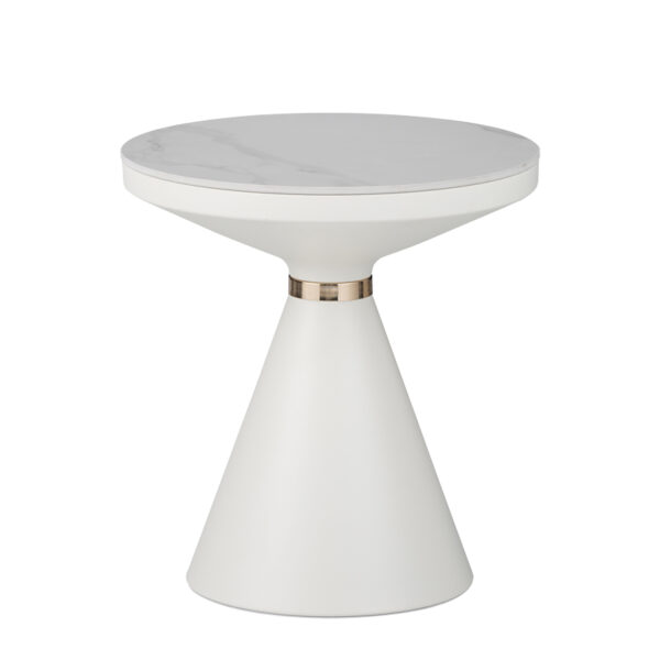 Βοηθητικό τραπέζι Coozlin Inart sintered stone σε απόχρωση λευκό μαρμάρου με λευκό-χρυσό μέταλλο Φ50x50εκ - 029-000279