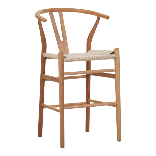 Σκαμπό μπαρ Wishbone pakoworld rubberwood-σχοινί σε φυσική απόχρωση 55x49x96εκ - 029-000286