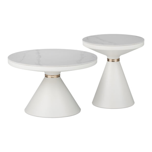 Βοηθητικά τραπέζια Coozlin Inart sintered stone σε απόχρωση λευκό μαρμάρου με λευκό-χρυσό μέταλλο - 029-000320