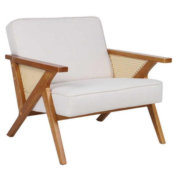 Πολυθρόνα Claudia pakoworld ύφασμα μπεζ-pe rattan-rubberwood φυσικό - 046-000019