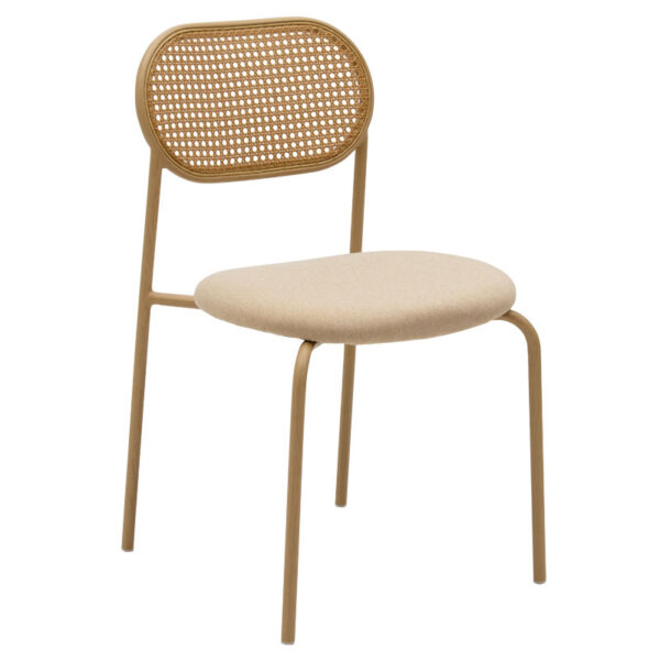 Καρέκλα James pakoworld pe rattan ύφασμα μπεζ-μέταλλο φυσικό - 058-000054