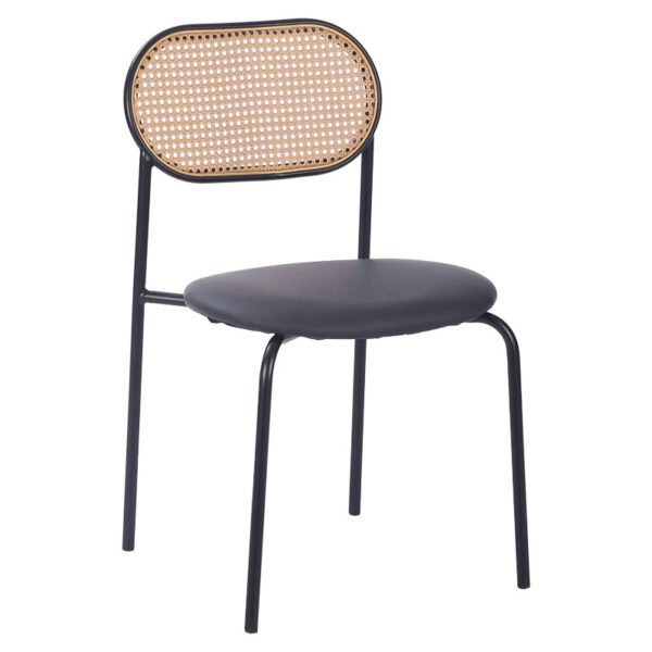 Καρέκλα James pakoworld pe rattan μπεζ-pu μαύρο-μέταλλο φυσικό - 058-000055