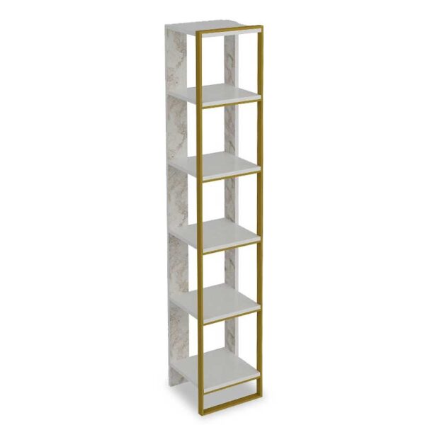 Βιβλιοθήκη Marble pakoworld χρώμα λευκό μαρμάρου-χρυσό 32x31,5x178,5εκ - 071-000857