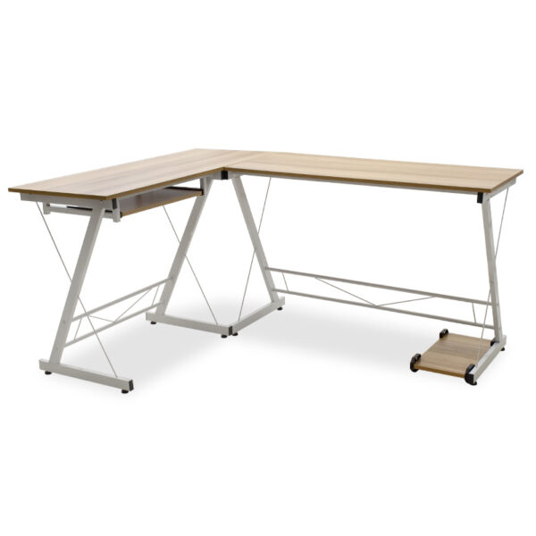 Γραφείο γωνιακό αναστρέψιμο Levi pakoworld-MDF χρώμα oak-λευκό 158x120x73εκ - 072-000022