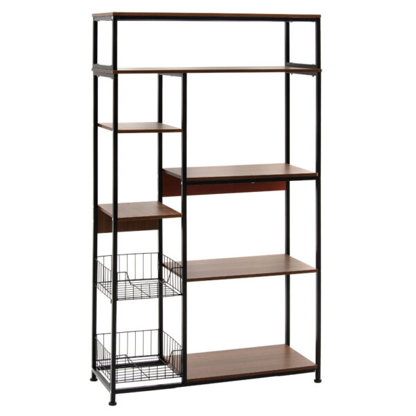 Ραφιέρα επιδαπέδια Leena pakoworld μέταλλο dark oak-μαύρο 80x30x142εκ - 072-000060