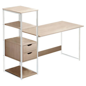 Γραφείο Zayn ΙΙ pakoworld με ραφιέρα-MDF φυσικό-λευκό 107x40x110εκ - 072-000069