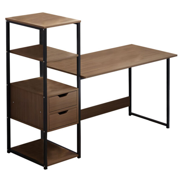 Γραφείο Zayn ΙΙ pakoworld με ραφιέρα-MDF καρυδί-μαύρο 107x40x110εκ - 072-000070
