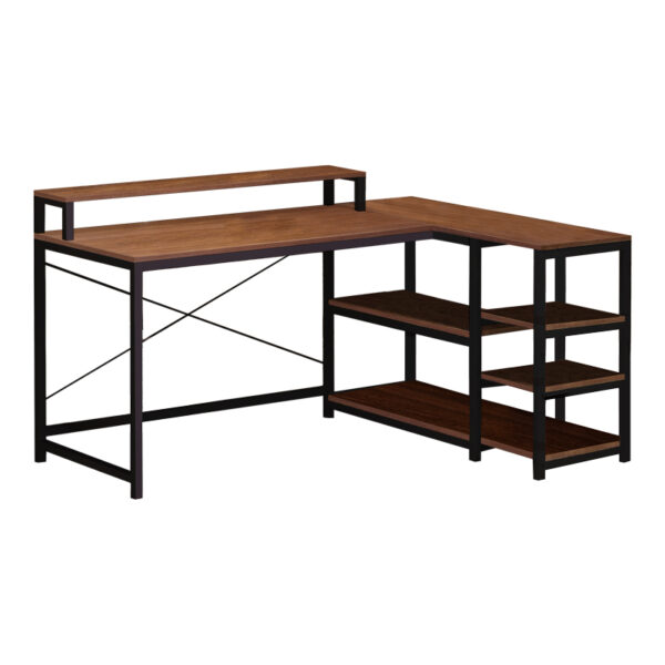 Γραφείο γωνιακό αναστρέψιμο Tebul pakoworld MDF-metal σε καρυδί απόχρωση 130x60x88εκ - 072-000123