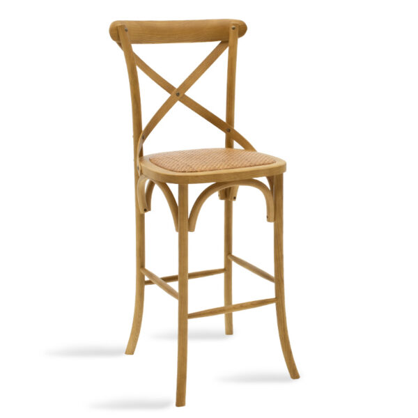 Σκαμπό μπαρ Reid pakoworld ξύλο sonoma-έδρα καφέ rattan - 102-000005