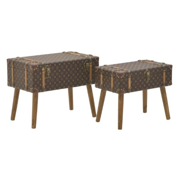 Μπαούλο σετ 2 τεμ Sarno Inart καφέ pu 60x34x45εκ - 115-003184