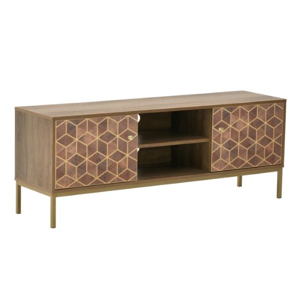 Έπιπλο τηλεόρασης Brilo Inart καφέ-χρυσό ξύλο 145x39x55εκ - 115-003189