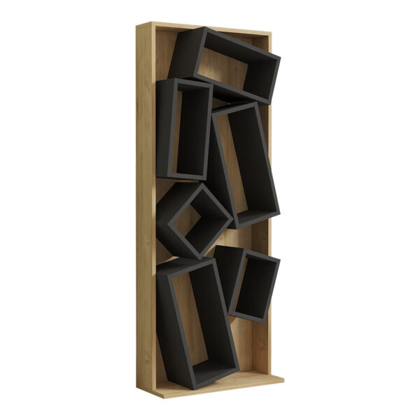 Βιβλιοθήκη Jamey pakoworld φυσικό-ανθρακί 60x24x153,6εκ - 120-000395