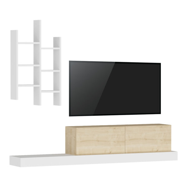 Έπιπλο τηλεόρασης Rumba pakoworld σε λευκή-oak απόχρωση 180x30x31εκ - 120-000489