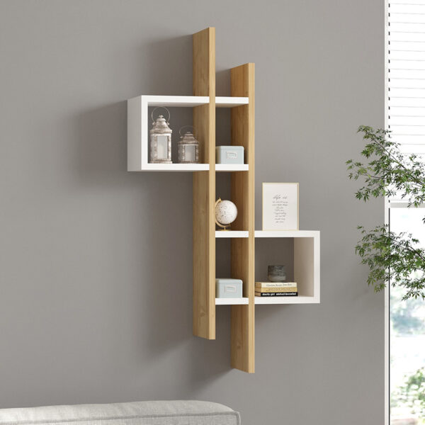 Ραφιέρα τοίχου Garel pakoworld σε oak-λευκή απόχρωση 53,8x19,6x108εκ - 120-000566
