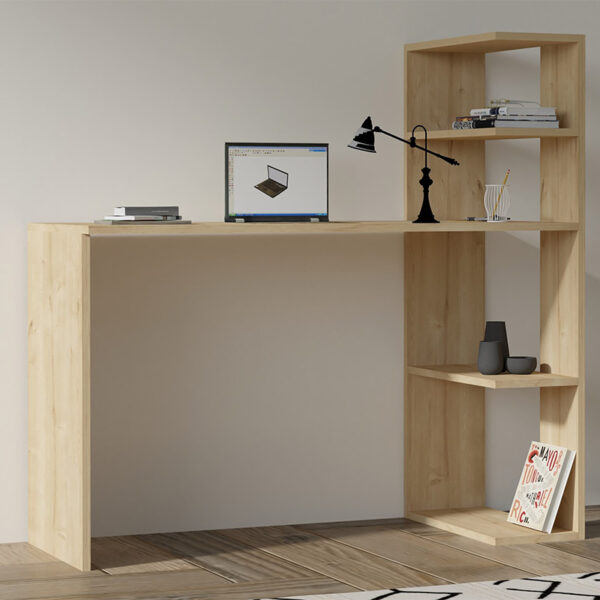 Γραφείο με βιβλιοθήκη Mergo pakoworld σε oak απόχρωση 121x51x75εκ - 120-000572