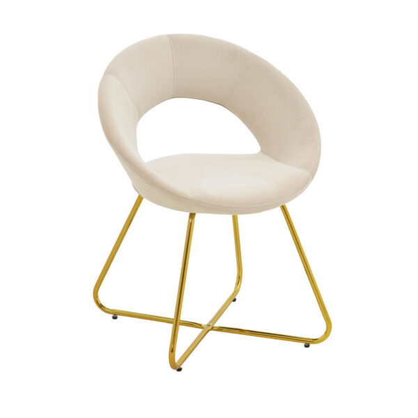 Καρέκλα Valentina pakoworld μπεζ βελούδο-χρυσό πόδι 65x60x82εκ - 127-000168