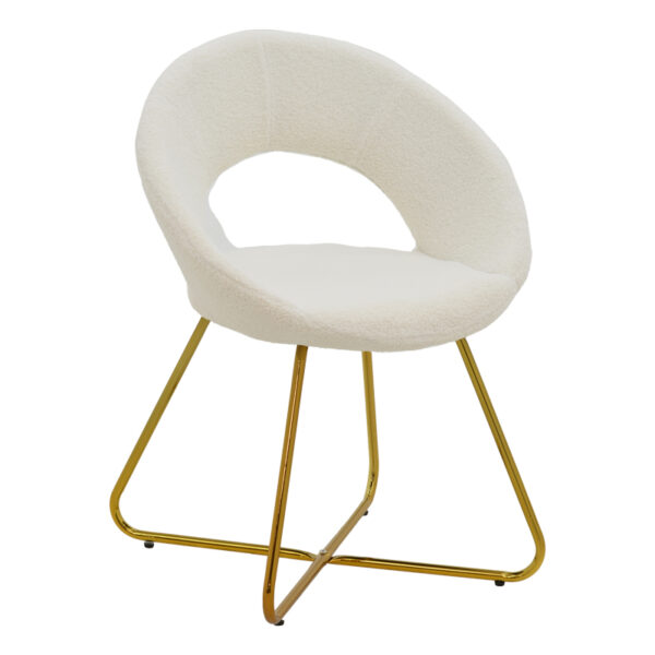 Καρέκλα Valentina pakoworld λευκό μπουκλέ-χρυσό πόδι 65x60x82εκ - 127-000169