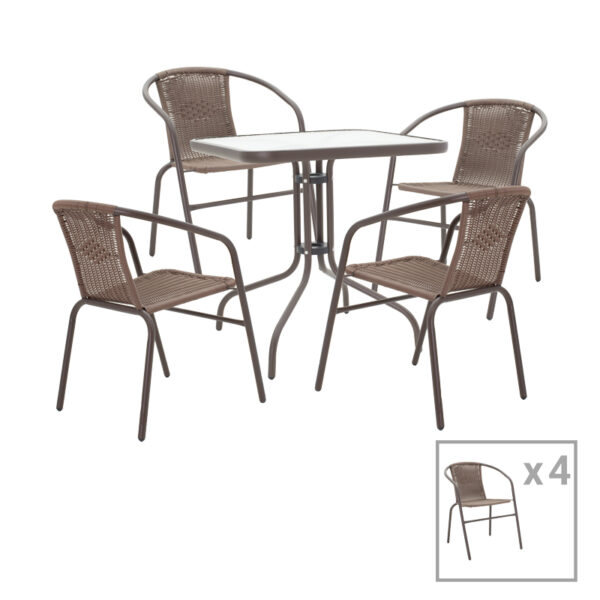Tραπεζαρία Obbi-Watson pakoworld σετ 5τεμ καφέ μέταλλο-pe rattan 80x80x70εκ - 130-000084