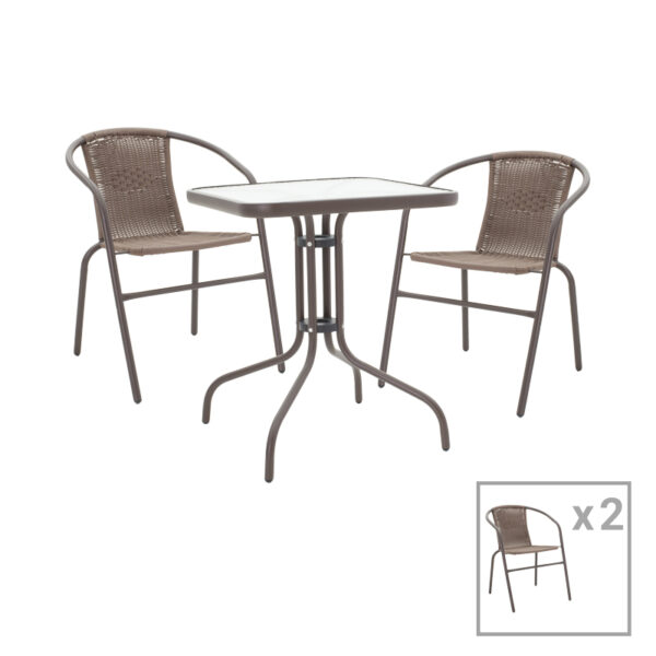 Tραπεζαρία Obbi-Watson pakoworld σετ 3τεμ καφέ μέταλλο-pe rattan 60x60x70εκ - 130-000085