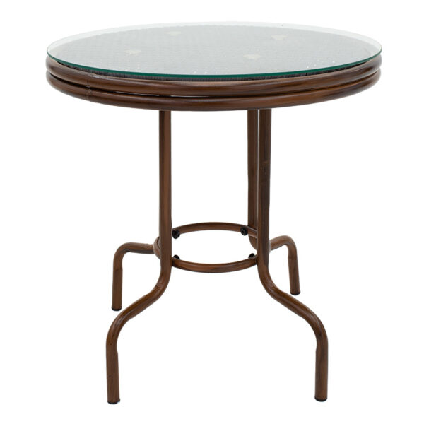 Τραπέζι Paula pakoworld μέταλλο-pe rattan καφέ Φ60x60εκ - 140-000030