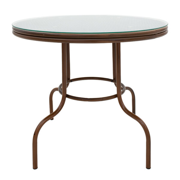 Τραπέζι Paula pakoworld μέταλλο-pe rattan καφέ Φ90x75εκ - 140-000031