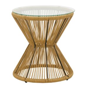 Τραπέζι Mabil pakoworld rattan φυσικό-γυαλί Φ50x55εκ - 140-000053