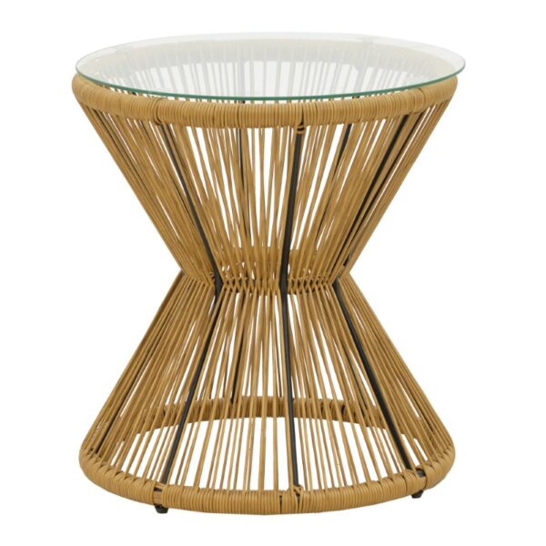 Τραπέζι Mabil pakoworld rattan φυσικό-γυαλί Φ50x55εκ - 140-000053