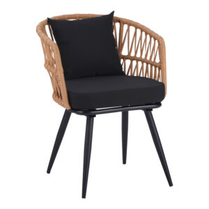 Πολυθρόνα Naoki pakoworld pe rattan -metal σε φυσική απόχρωση με μαύρα πόδια/μαξιλάρι 62x60x80εκ - 140-000060