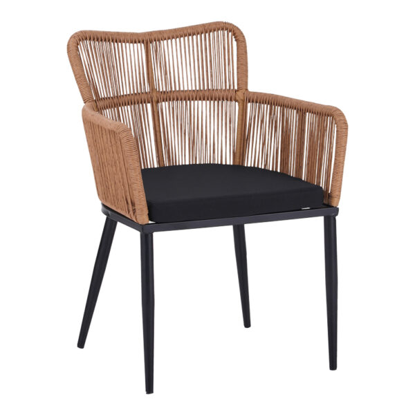 Πολυθρόνα Naoki pakoworld pe rattan -metal σε φυσική απόχρωση με μαύρα πόδια/μαξιλάρι 59x62.5x78εκ - 140-000061