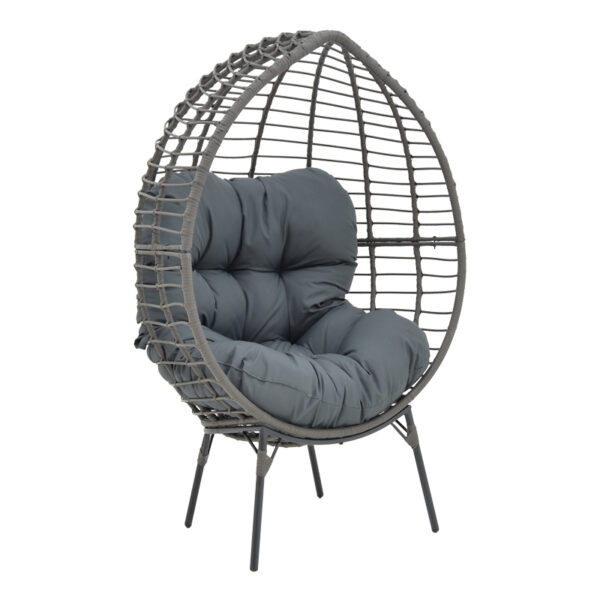 Πολυθρόνα Nestie  pakoworld wicker rattan γκρι-μεταλλικό γκρι πόδι-γκρι μαξιλάρι 102x80x155εκ - 152-000020