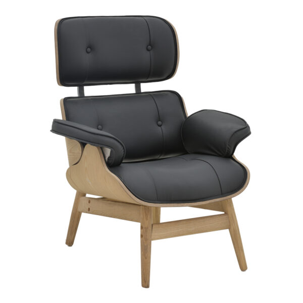 Πολυθρόνα relax Mirto pakoworld μασίφ ξύλο καρυδί -PU μαύρο 80x80x96.5εκ - 167-000017