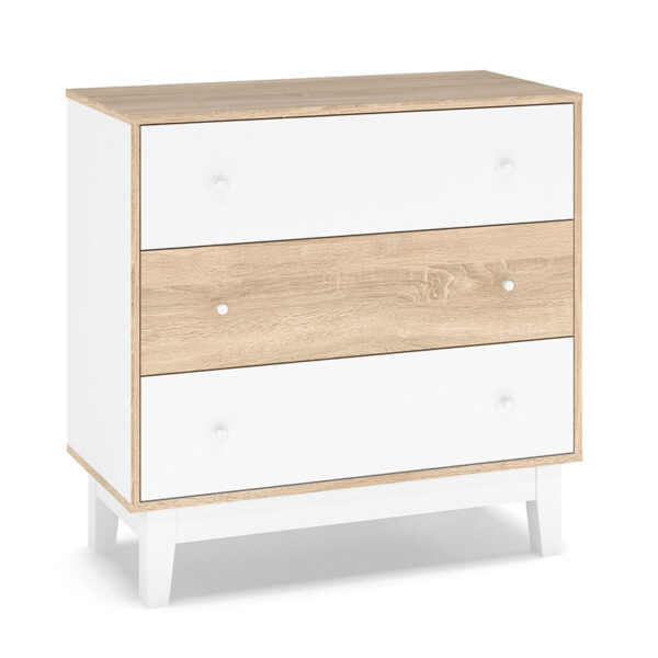 Συρταριέρα Awell pakoworld 3ων συρταριών sonoma-λευκό 90x44x88,5εκ - 173-000006