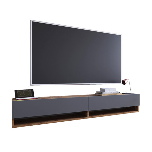Έπιπλο τηλεόρασης επιτοίχιο Handra pakoworld ανθρακί-oak 180x31,5x29,5εκ - 176-000003
