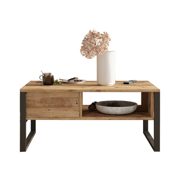 Τραπέζι σαλονιού Honora pakoworld oak-μαύρο 100x60x44,5εκ - 176-000009