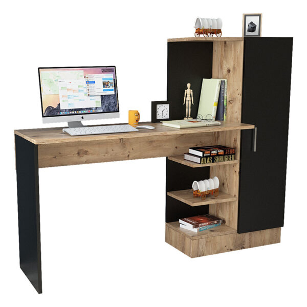 Γραφείο-ραφιέρα Kary pakoworld μαύρο-oak 152,5x40x120εκ - 176-000019
