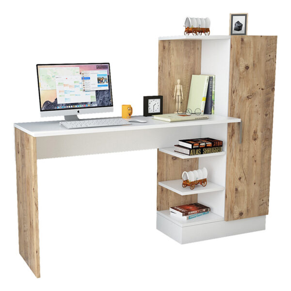 Γραφείο-ραφιέρα Kary pakoworld λευκό-oak 152,5x40x120εκ - 176-000020