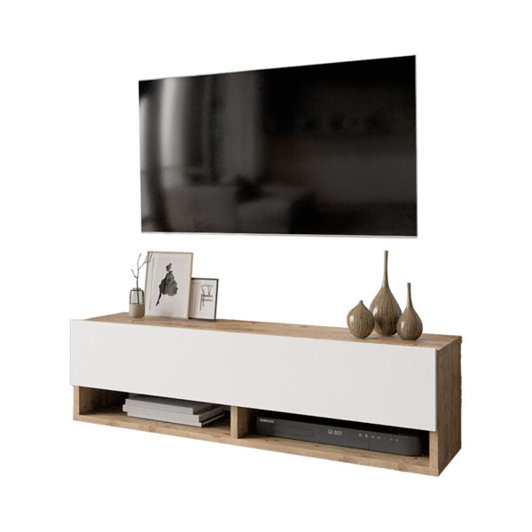 Έπιπλο τηλεόρασης επιτοίχιο Roscoe pakoworld λευκό-oak 100x31.5x29.5εκ - 176-000031