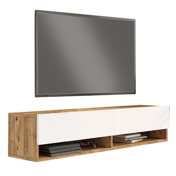 Έπιπλο τηλεόρασης επιτοίχιο Roscoe pakoworld λευκό-sonoma 140x31.6x29.6εκ - 176-000065