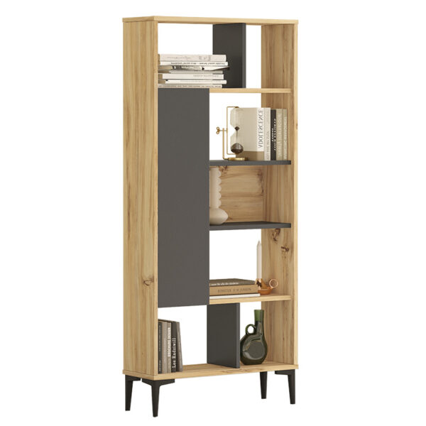 Βιβλιοθήκη Neville pakoworld φυσικό-ανθρακί 72x25x163.3εκ - 176-000074