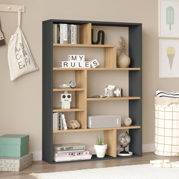 Βιβλιοθήκη Decora pakoworld σε φυσική-ανθρακί απόχρωση 90x22x123.6εκ - 176-000203