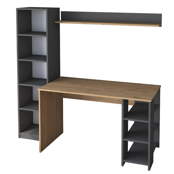 Γραφείο με βιβλιοθήκη Goldie pakoworld ανθρακί-φυσικό 160x45x161.8εκ - 182-000048