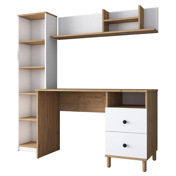 Γραφείο με βιβλιοθήκη Goldie pakoworld λευκό-φυσικό 160x50x161.8εκ - 182-000059